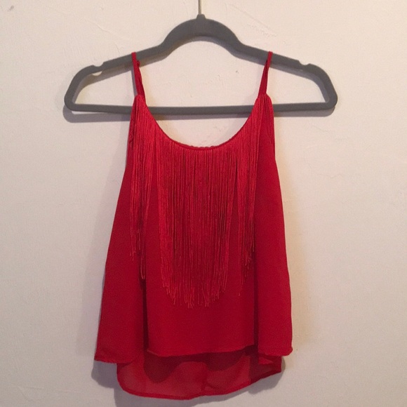 Cotton Express Tops - Red fringe top